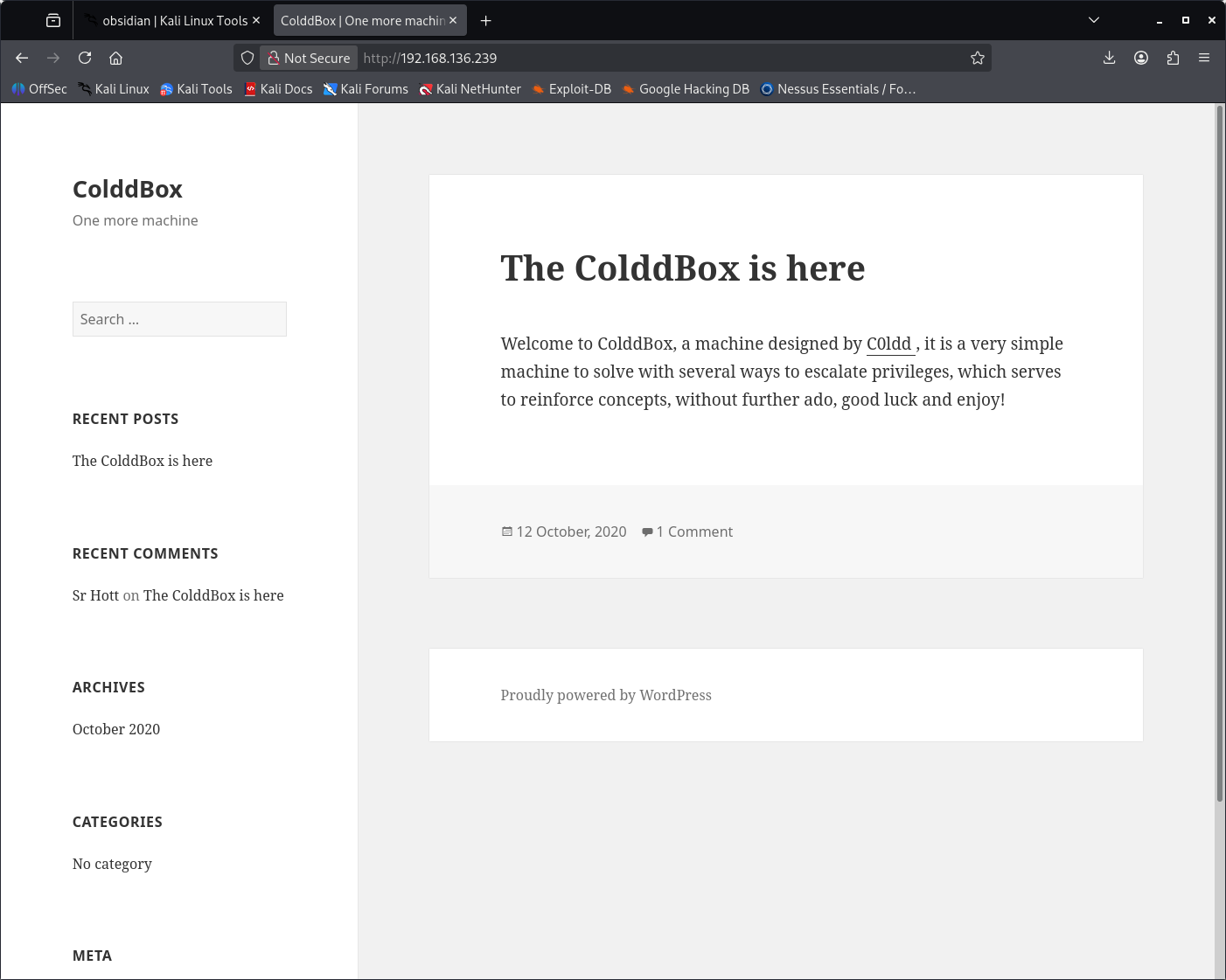 Wordpress blog screenshot showing wordpress site