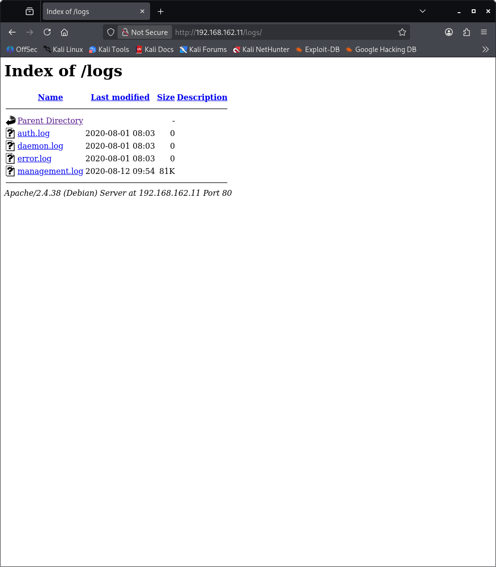 screenshot showing a directory listing of some log files