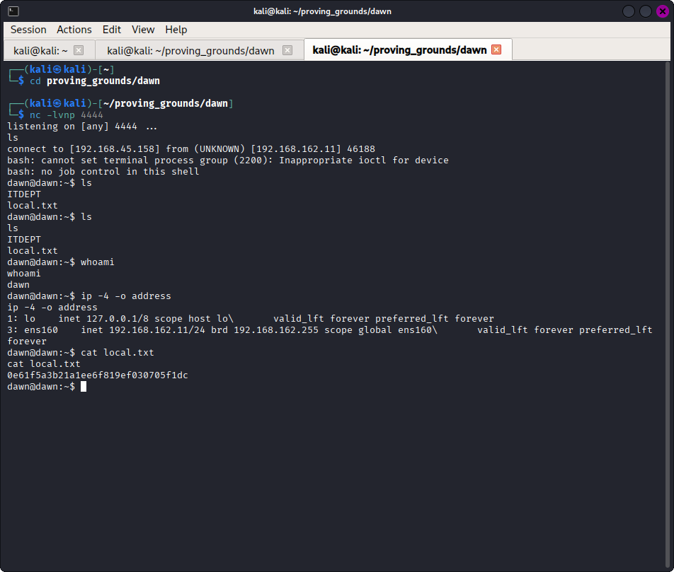 screenshot showing local access flag attained